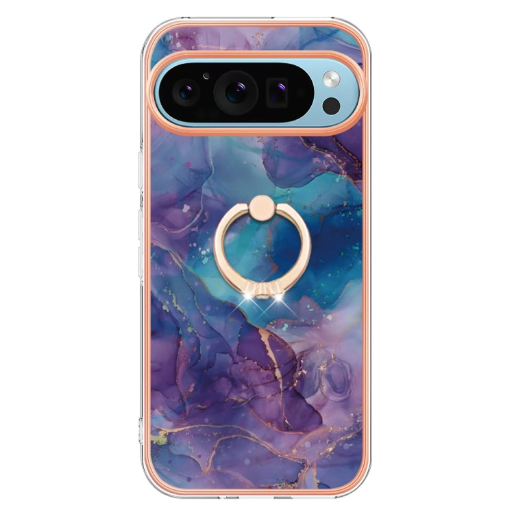 For Google Pixel 9 Pro XL Electroplating Marble Dual-side IMD Phone Case with Ring(Purple 016) - Google Cases by PMC TechLife | Online Shopping South Africa | PMC TechLife | Buy Now Pay Later Mobicred