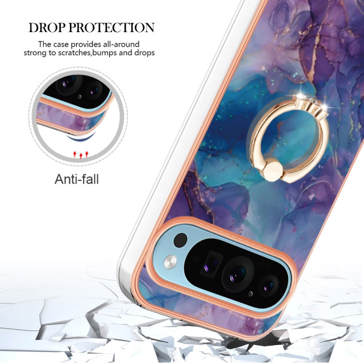 For Google Pixel 9 Pro XL Electroplating Marble Dual-side IMD Phone Case with Ring(Purple 016) - Google Cases by PMC TechLife | Online Shopping South Africa | PMC TechLife | Buy Now Pay Later Mobicred
