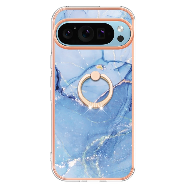 For Google Pixel 9 Pro XL Electroplating Marble Dual-side IMD Phone Case with Ring(Blue 018) - Google Cases by PMC TechLife | Online Shopping South Africa | PMC TechLife | Buy Now Pay Later Mobicred