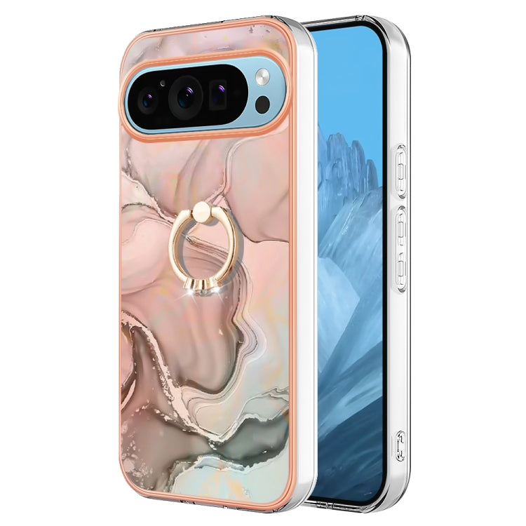 For Google Pixel 9 Pro XL Electroplating Marble Dual-side IMD Phone Case with Ring(Rose Gold 015) - free shipping - PMC TechLife - Order now!
