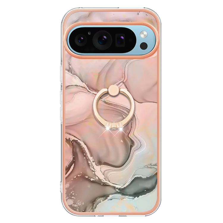For Google Pixel 9 Pro XL Electroplating Marble Dual-side IMD Phone Case with Ring(Rose Gold 015) - free shipping - PMC TechLife - Order now!