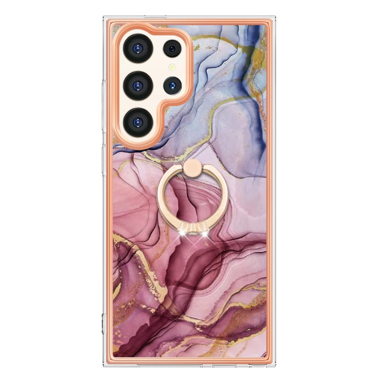 For Samsung Galaxy S24 Ultra 5G Electroplating Marble Dual-side IMD Phone Case with Ring(Rose Red 014) - Galaxy S24 Ultra 5G Cases by PMC TechLife | Online Shopping South Africa | PMC TechLife