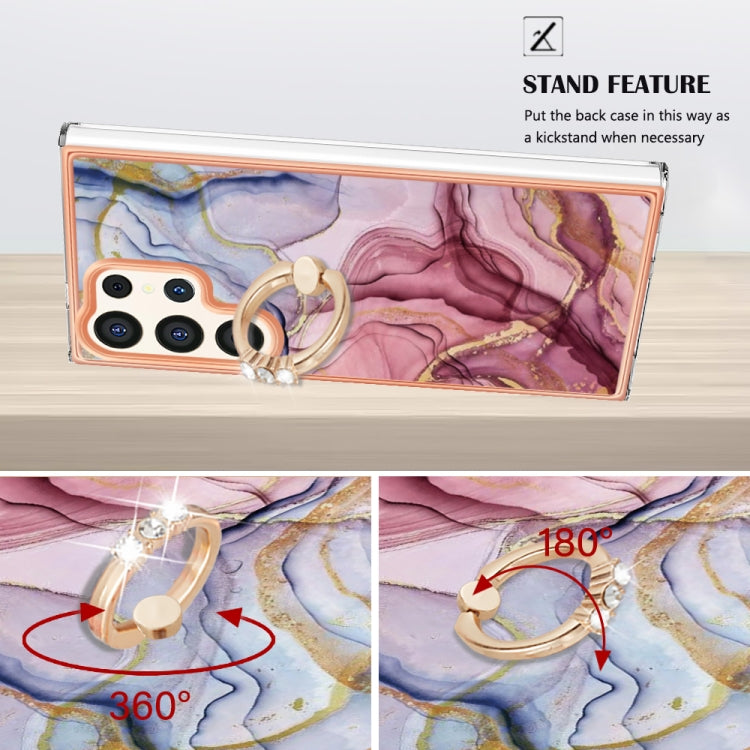 For Samsung Galaxy S24 Ultra 5G Electroplating Marble Dual-side IMD Phone Case with Ring(Rose Red 014) - Galaxy S24 Ultra 5G Cases by PMC TechLife | Online Shopping South Africa | PMC TechLife