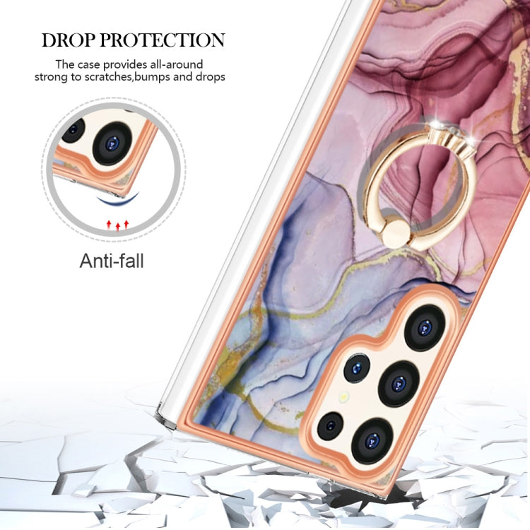 For Samsung Galaxy S24 Ultra 5G Electroplating Marble Dual-side IMD Phone Case with Ring(Rose Red 014) - Galaxy S24 Ultra 5G Cases by PMC TechLife | Online Shopping South Africa | PMC TechLife