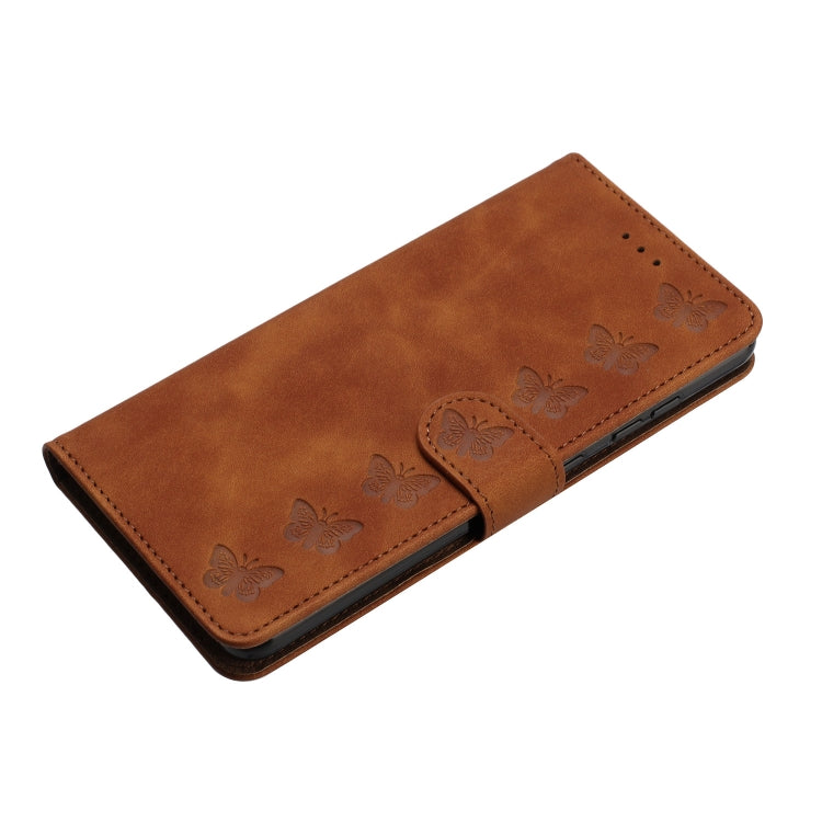 For iPhone 16 Seven Butterflies Embossed Leather Phone Case(Brown) - iPhone 16 Cases by PMC TechLife | Online Shopping South Africa | PMC TechLife | Buy Now Pay Later Mobicred