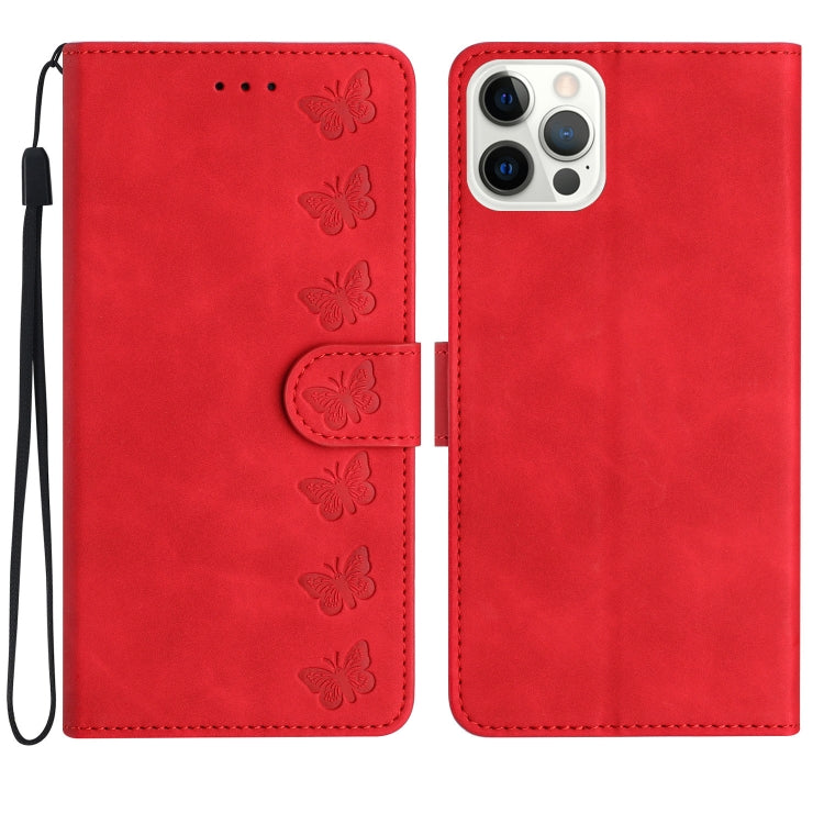 For iPhone 16 Pro Seven Butterflies Embossed Leather Phone Case(Red) - iPhone 16 Pro Cases by PMC TechLife | Online Shopping South Africa | PMC TechLife | Buy Now Pay Later Mobicred