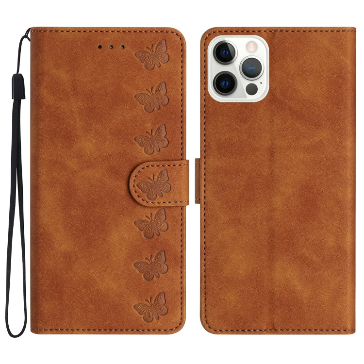For iPhone 16 Pro Max Seven Butterflies Embossed Leather Phone Case(Brown) - iPhone 16 Pro Max Cases by PMC TechLife | Online Shopping South Africa | PMC TechLife | Buy Now Pay Later Mobicred