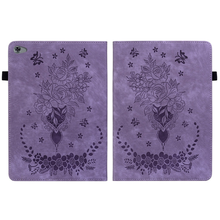 For Huawei MediaPad M5 Lite / C5 10.1 Butterfly Rose Embossed Leather Tablet Case(Purple) - Huawei Cases by PMC TechLife | Online Shopping South Africa | PMC TechLife | Buy Now Pay Later Mobicred