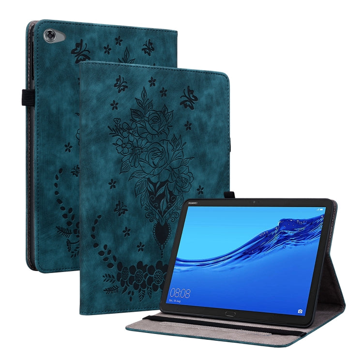 For Huawei MediaPad M5 Lite / C5 10.1 Butterfly Rose Embossed Leather Tablet Case(Dark Blue) - Huawei Cases by PMC TechLife | Online Shopping South Africa | PMC TechLife | Buy Now Pay Later Mobicred