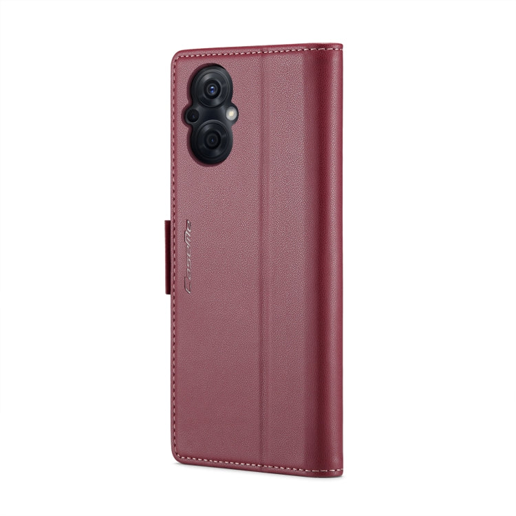 For OPPO Reno8 Lite Global CaseMe 023 Butterfly Buckle Litchi Texture RFID Anti-theft Leather Phone Case(Wine Red) - free shipping - PMC Jewellery - Order now!