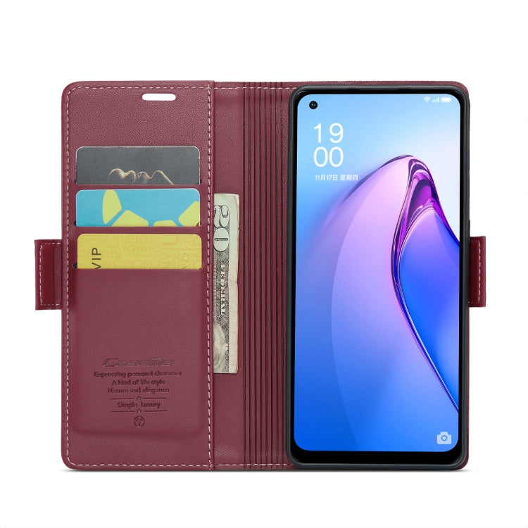 For OPPO Reno8 Lite Global CaseMe 023 Butterfly Buckle Litchi Texture RFID Anti-theft Leather Phone Case(Wine Red) - free shipping - PMC Jewellery - Order now!