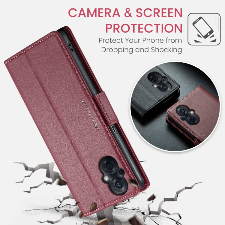 For OPPO Reno8 Lite Global CaseMe 023 Butterfly Buckle Litchi Texture RFID Anti-theft Leather Phone Case(Wine Red) - free shipping - PMC Jewellery - Order now!