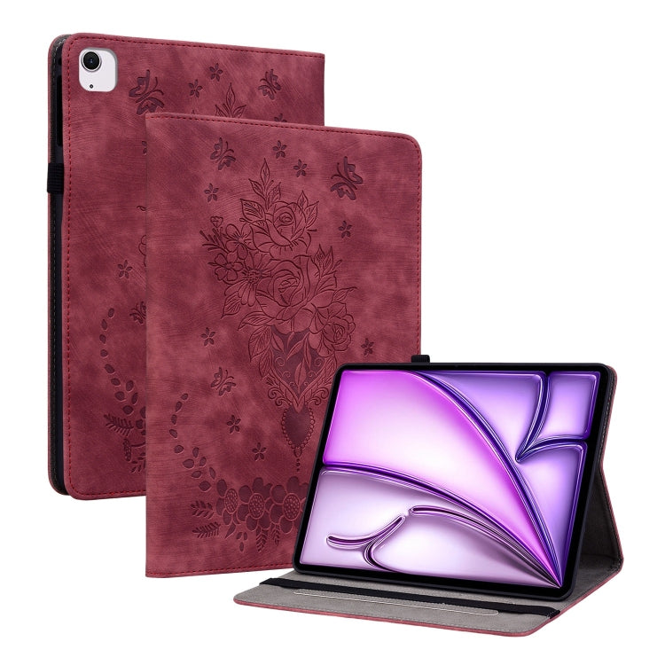 For iPad Air 11 2025 / 2024 Butterfly Rose Embossed Leather Smart Tablet Case(Red) - iPad Air 11 2025 / 2024 Cases by PMC TechLife | Online Shopping South Africa | PMC TechLife | Buy Now Pay Later Mobicred