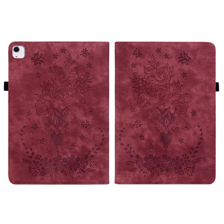 For iPad Air 11 2025 / 2024 Butterfly Rose Embossed Leather Smart Tablet Case(Red) - iPad Air 11 2025 / 2024 Cases by PMC TechLife | Online Shopping South Africa | PMC TechLife | Buy Now Pay Later Mobicred
