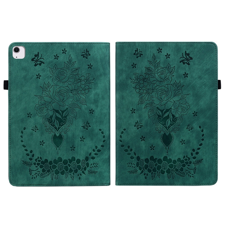 For iPad Air 11 2025 / 2024 Butterfly Rose Embossed Leather Smart Tablet Case(Green) - iPad Air 11 2025 / 2024 Cases by PMC TechLife | Online Shopping South Africa | PMC TechLife | Buy Now Pay Later Mobicred