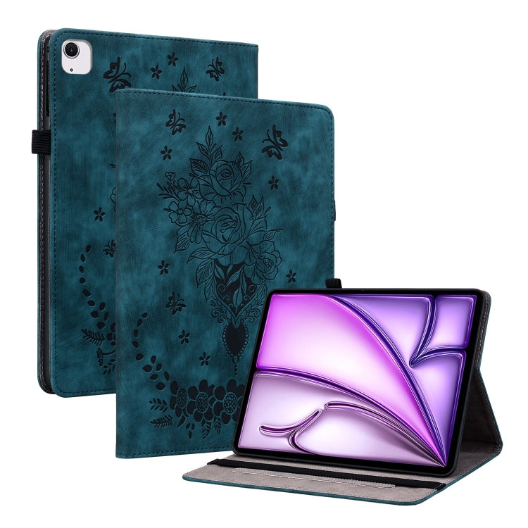 For iPad Air 11 2025 / 2024 Butterfly Rose Embossed Leather Smart Tablet Case(Dark Blue) - free shipping - PMC TechLife - Order now!