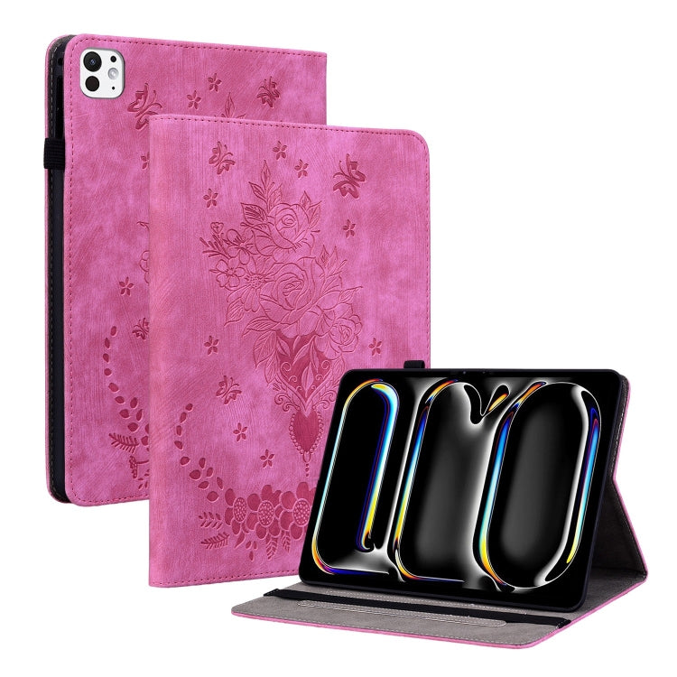 For iPad Pro 11 2024 Butterfly Rose Embossed Leather Smart Tablet Case(Rose Red) - iPad Pro 11 2024 Cases by PMC TechLife | Online Shopping South Africa | PMC TechLife | Buy Now Pay Later Mobicred