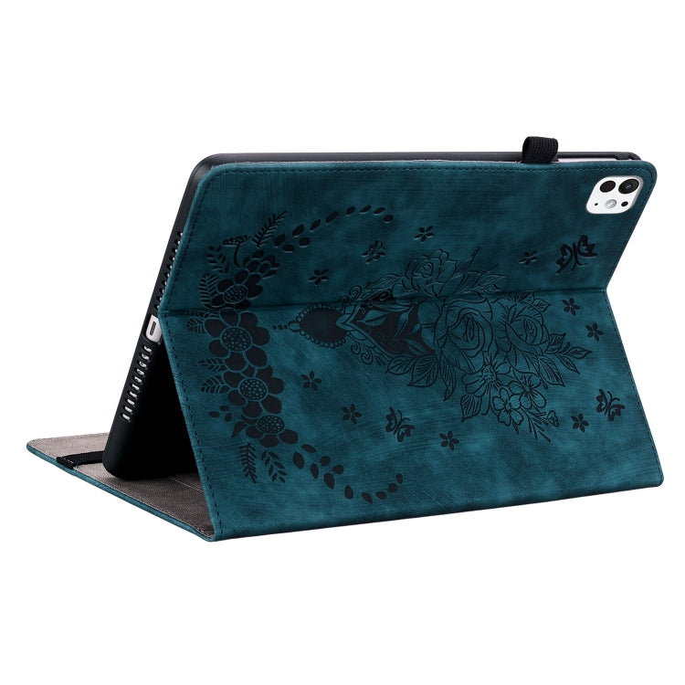 For iPad Pro 11 2024 Butterfly Rose Embossed Leather Smart Tablet Case(Dark Blue) - iPad Pro 11 2024 Cases by PMC TechLife | Online Shopping South Africa | PMC TechLife | Buy Now Pay Later Mobicred