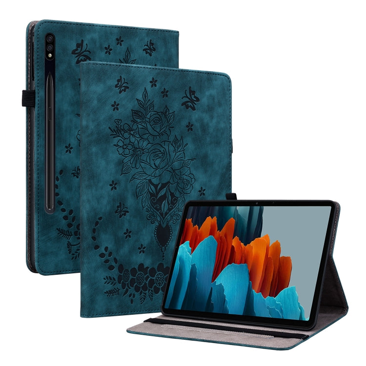 For Samsung Galaxy Tab S9+ Butterfly Rose Embossed Leather Tablet Case(Dark Blue) - free shipping - PMC Jewellery - Order now!