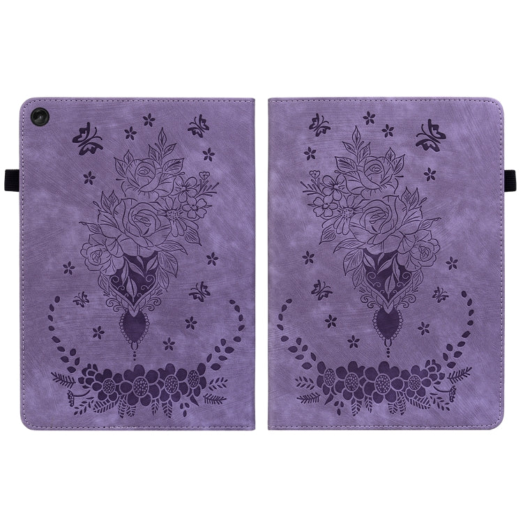 For Lenovo Tab M10 10.1 3rd Gen Butterfly Rose Embossed Leather Tablet Case(Purple) - Lenovo by PMC TechLife | Online Shopping South Africa | PMC TechLife | Buy Now Pay Later Mobicred
