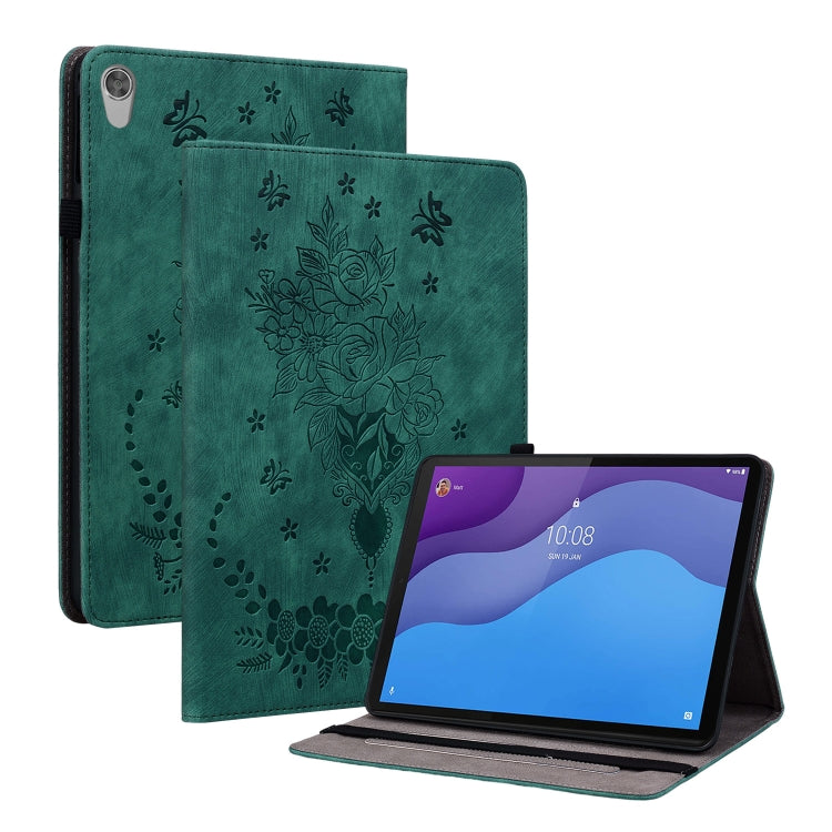 For Lenovo Tab M10 HD 2nd Gen TB-X306X Butterfly Rose Embossed Leather Tablet Case(Green) - Lenovo by PMC TechLife | Online Shopping South Africa | PMC TechLife | Buy Now Pay Later Mobicred