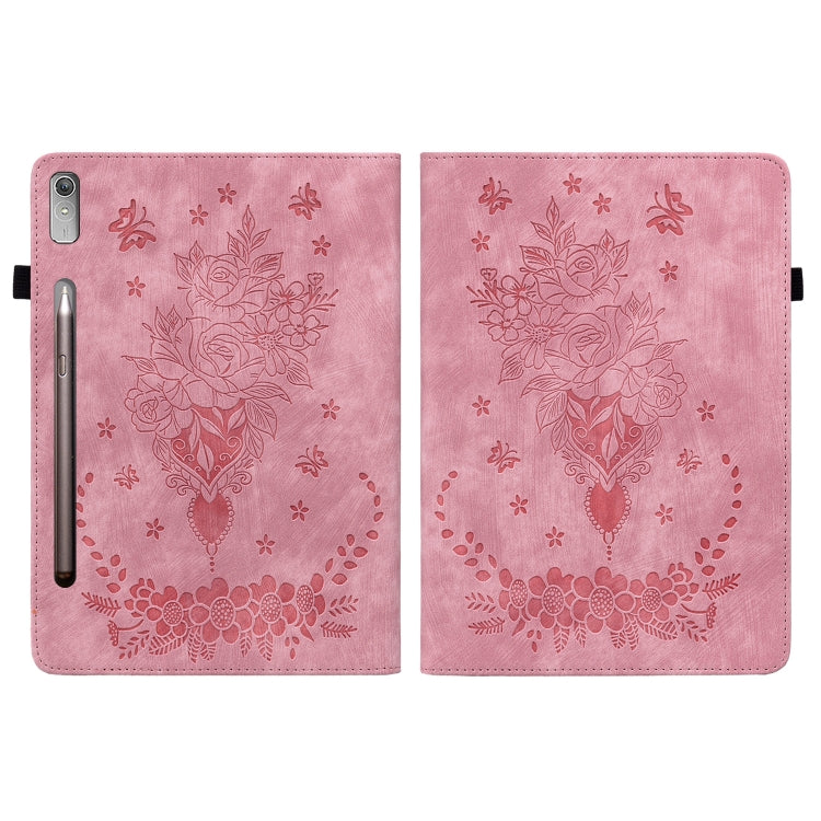 For Lenovo Tab P11 Pro Gen 2 11.2 Butterfly Rose Embossed Leather Tablet Case(Pink) - Lenovo by PMC TechLife | Online Shopping South Africa | PMC TechLife | Buy Now Pay Later Mobicred