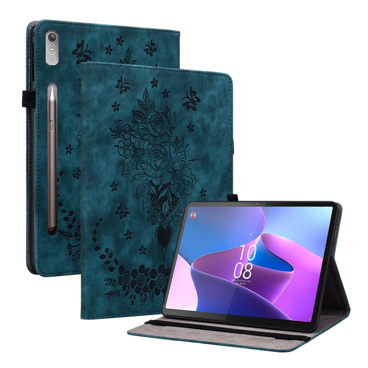 For Lenovo Tab P11 Pro Gen 2 11.2 Butterfly Rose Embossed Leather Tablet Case(Dark Blue) - Lenovo by PMC TechLife | Online Shopping South Africa | PMC TechLife | Buy Now Pay Later Mobicred