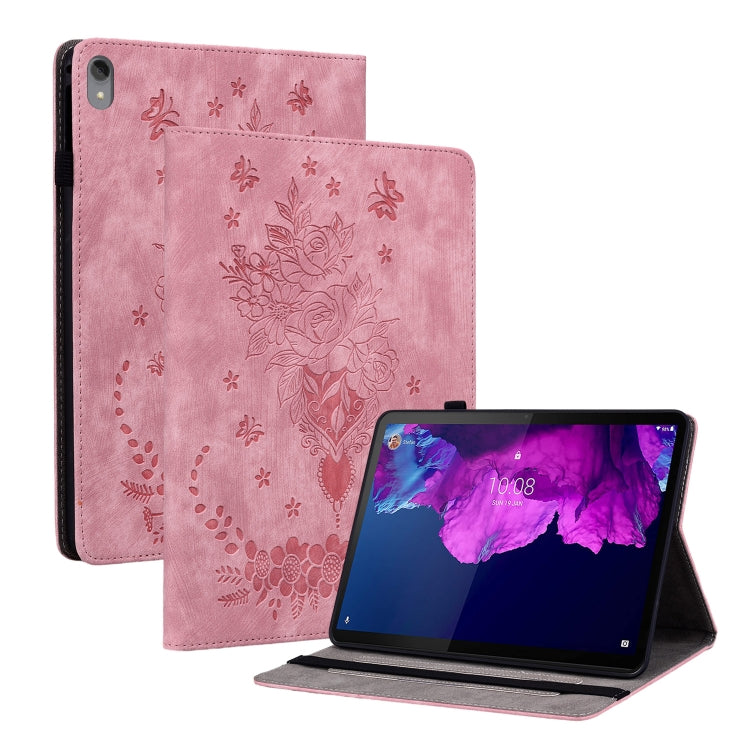 For Lenovo Tab P11 TB-J606F Butterfly Rose Embossed Leather Tablet Case(Pink) - Lenovo by PMC TechLife | Online Shopping South Africa | PMC TechLife | Buy Now Pay Later Mobicred