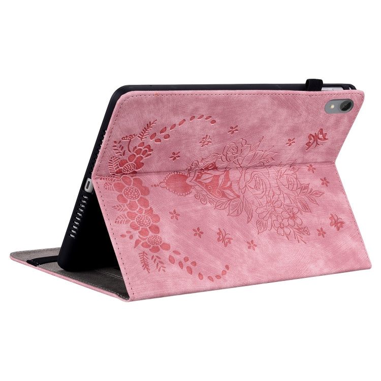 For Lenovo Tab P11 TB-J606F Butterfly Rose Embossed Leather Tablet Case(Pink) - Lenovo by PMC TechLife | Online Shopping South Africa | PMC TechLife | Buy Now Pay Later Mobicred