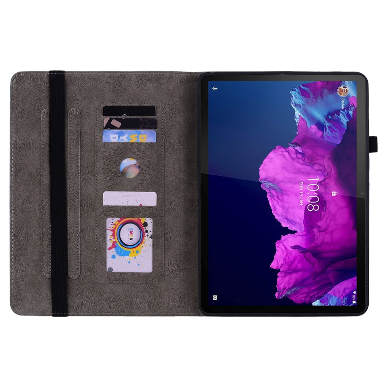 For Lenovo Tab P11 TB-J606F Butterfly Rose Embossed Leather Tablet Case(Dark Blue) - Lenovo by PMC TechLife | Online Shopping South Africa | PMC TechLife | Buy Now Pay Later Mobicred