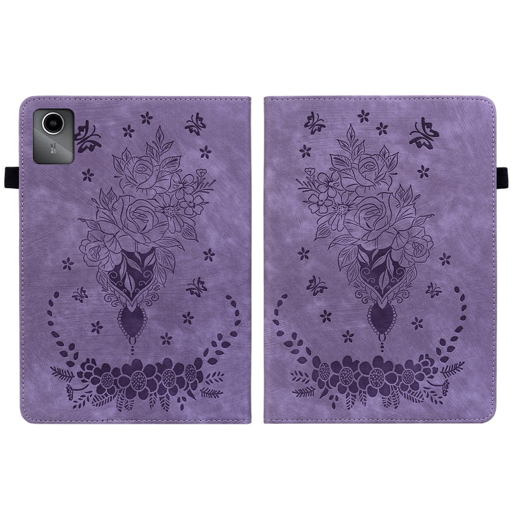 For Lenovo Tab M11/Xiaoxin Pad 11 2024 Butterfly Rose Embossed Leather Tablet Case(Purple) - Lenovo by PMC TechLife | Online Shopping South Africa | PMC TechLife | Buy Now Pay Later Mobicred