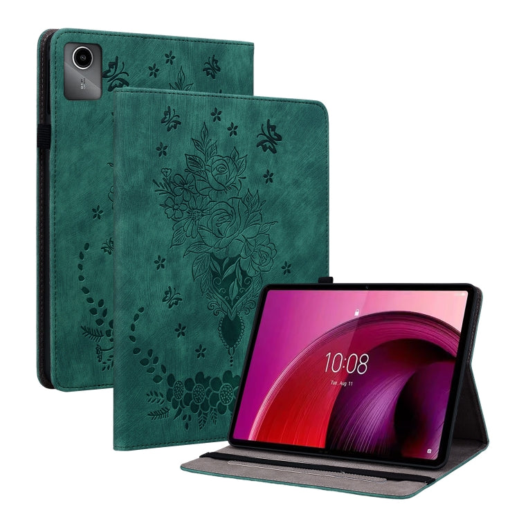 For Lenovo Tab M11/Xiaoxin Pad 11 2024 Butterfly Rose Embossed Leather Tablet Case(Green) - Lenovo by PMC TechLife | Online Shopping South Africa | PMC TechLife | Buy Now Pay Later Mobicred