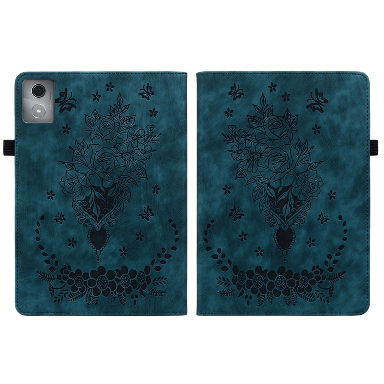 For Lenovo Tab K11 Plus Butterfly Rose Embossed Leather Tablet Case(Dark Blue) - Lenovo by PMC TechLife | Online Shopping South Africa | PMC TechLife | Buy Now Pay Later Mobicred