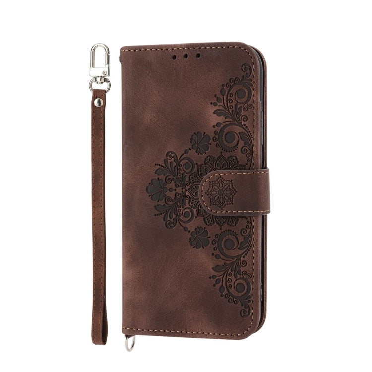 For Huawei Pura 70 Pro / Pura 70 Pro+ Skin-feel Flowers Embossed Wallet Leather Phone Case(Brown) - Huawei Cases by PMC Jewellery | Online Shopping South Africa | PMC Jewellery | Buy Now Pay Later Mobicred