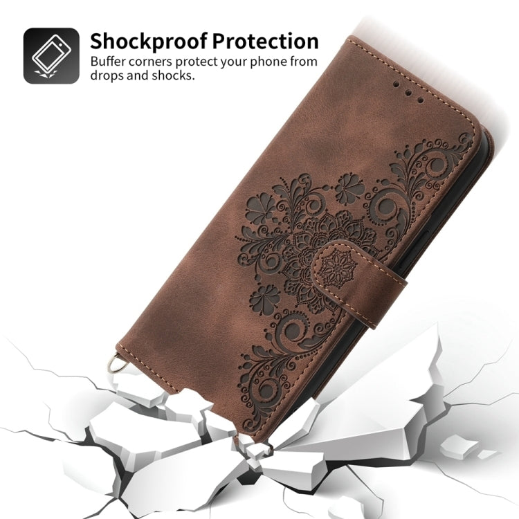 For Huawei Pura 70 Pro / Pura 70 Pro+ Skin-feel Flowers Embossed Wallet Leather Phone Case(Brown) - Huawei Cases by PMC Jewellery | Online Shopping South Africa | PMC Jewellery | Buy Now Pay Later Mobicred