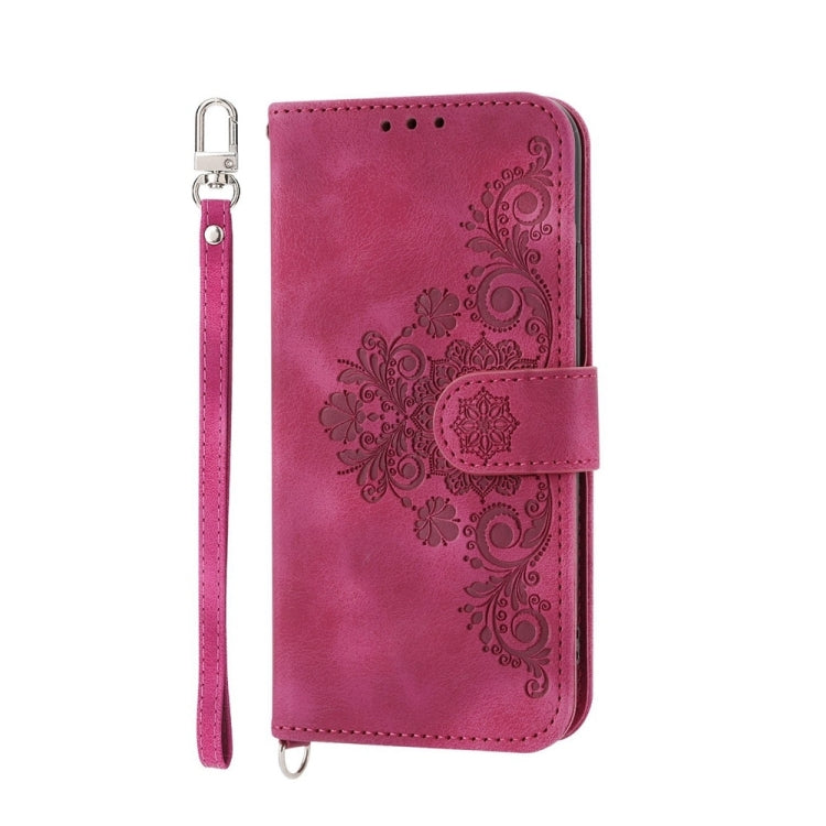 For Honor Magic6 Pro Skin Feel Flowers Embossed Wallet Leather Phone Case(Wine Red) - free shipping - PMC Jewellery - Order now!