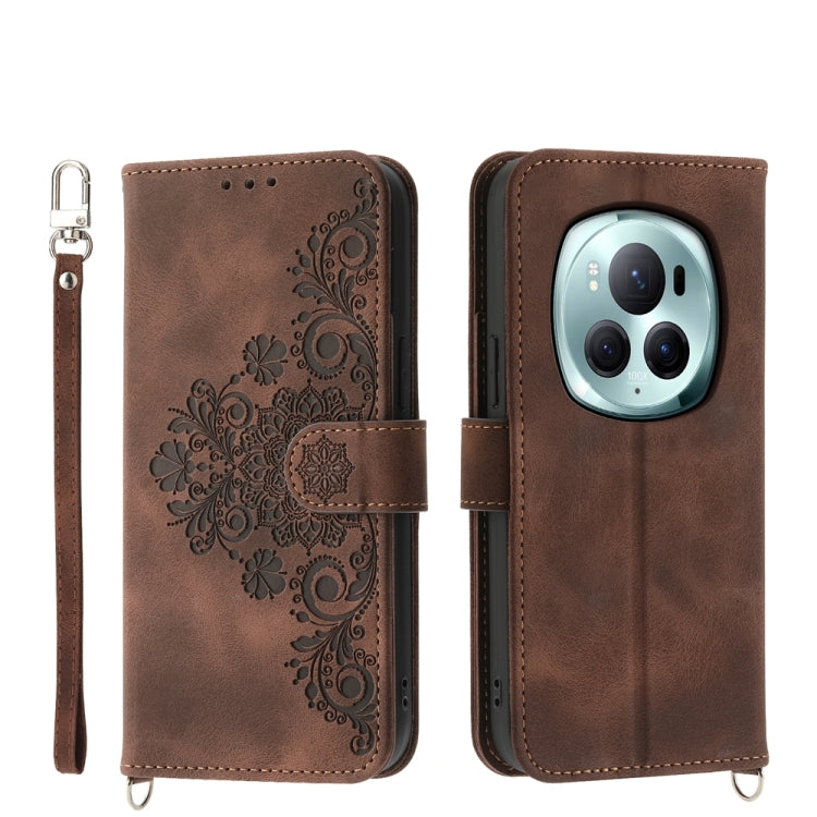 For Honor Magic6 Pro Skin Feel Flowers Embossed Wallet Leather Phone Case(Brown) - Honor Cases by PMC Jewellery | Online Shopping South Africa | PMC Jewellery | Buy Now Pay Later Mobicred