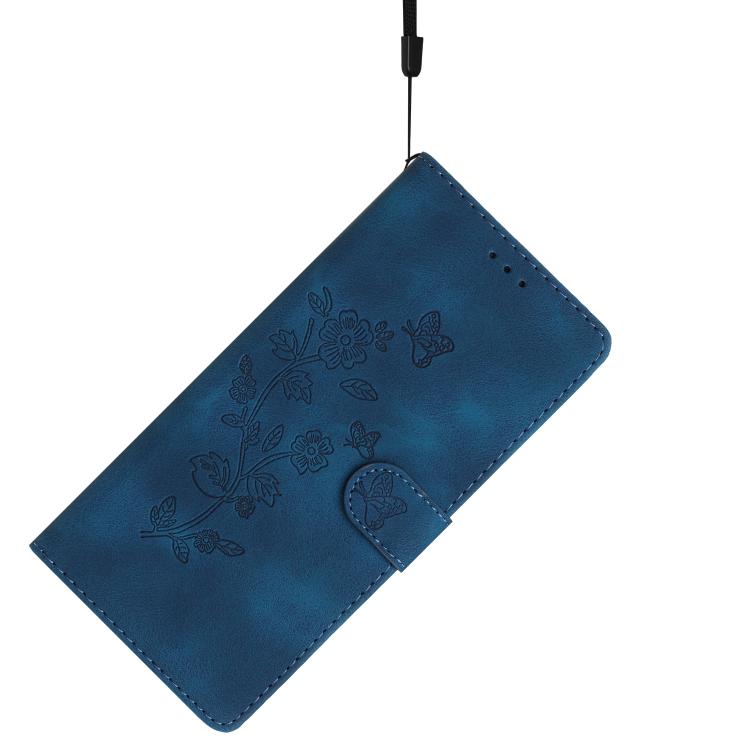 For iPhone 16e Flower Butterfly Embossing Pattern Leather Phone Case(Blue) - iPhone 16e Cases by PMC TechLife | Online Shopping South Africa | PMC TechLife | Buy Now Pay Later Mobicred