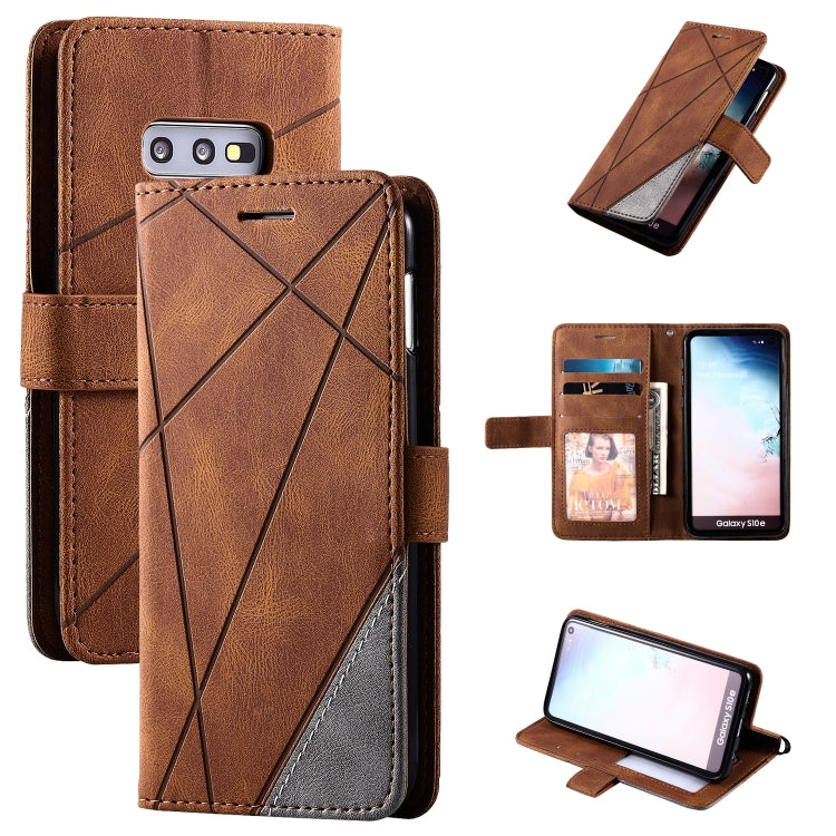 For Samsung Galaxy S10e Skin Feel Splicing Horizontal Flip Leather Case with Holder & Card Slots & Wallet & Photo Frame(Brown) - Galaxy Phone Cases by PMC TechLife | Online Shopping South Africa | PMC TechLife