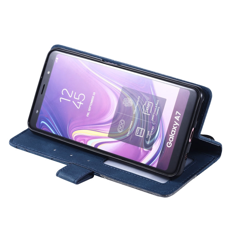 For Samsung Galaxy A7(2018) Skin Feel Splicing Horizontal Flip Leather Case with Holder & Card Slots & Wallet & Photo Frame(Blue) - Galaxy Phone Cases by PMC TechLife | Online Shopping South Africa | PMC TechLife