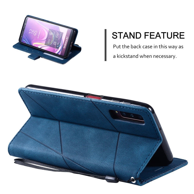For Samsung Galaxy A7(2018) Skin Feel Splicing Horizontal Flip Leather Case with Holder & Card Slots & Wallet & Photo Frame(Blue) - Galaxy Phone Cases by PMC TechLife | Online Shopping South Africa | PMC TechLife