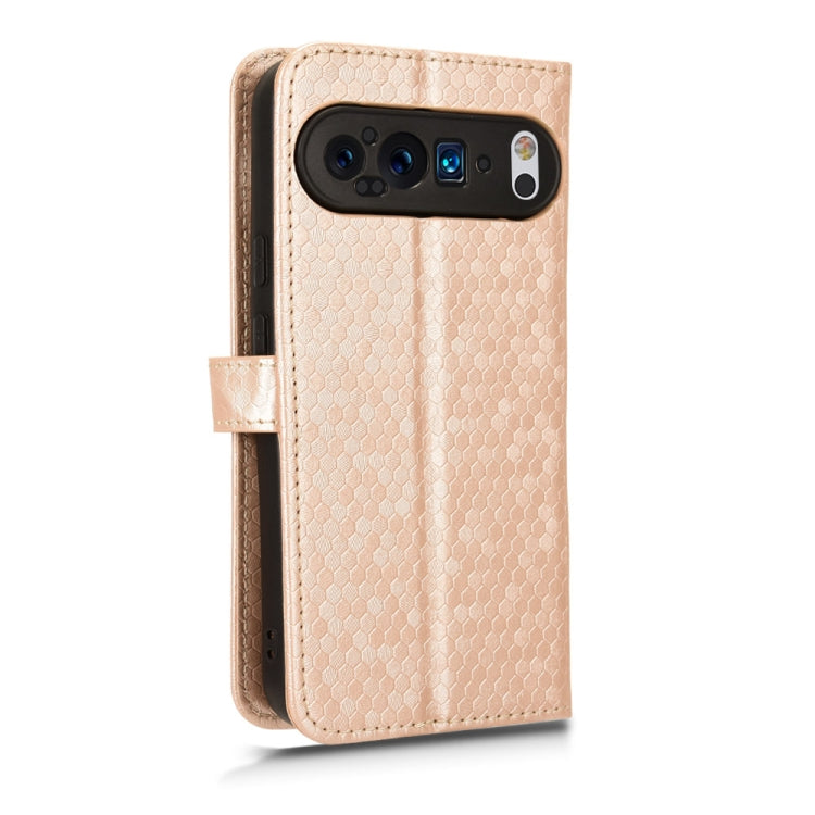 For Google Pixel 9 Pro Honeycomb Dot Texture Leather Phone Case(Gold) - Google Cases by PMC TechLife | Online Shopping South Africa | PMC TechLife | Buy Now Pay Later Mobicred