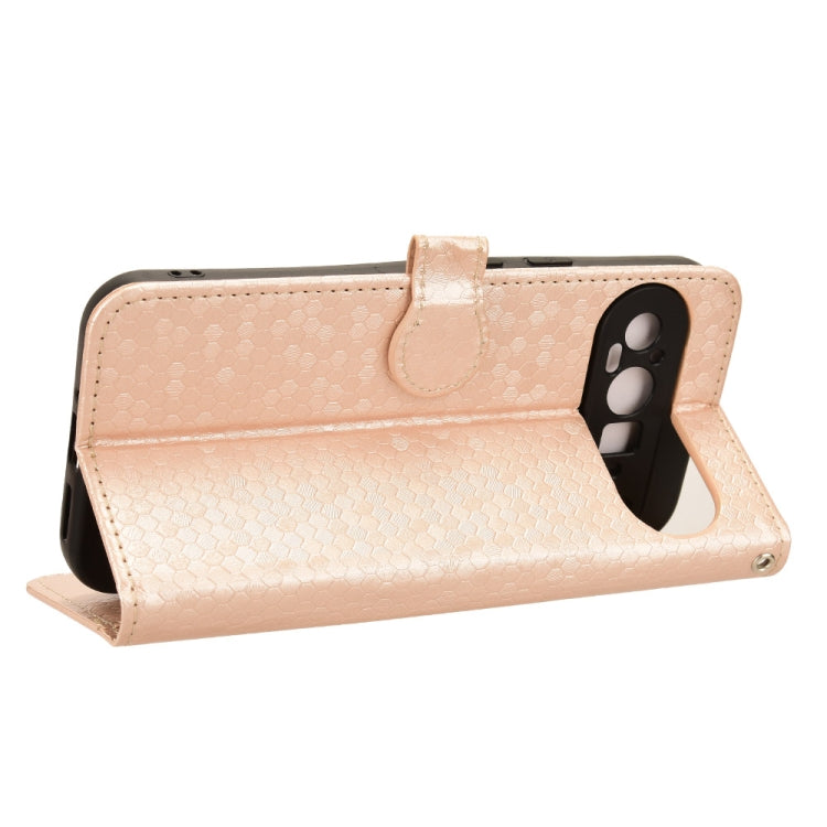 For Google Pixel 9 Pro Honeycomb Dot Texture Leather Phone Case(Gold) - Google Cases by PMC TechLife | Online Shopping South Africa | PMC TechLife | Buy Now Pay Later Mobicred