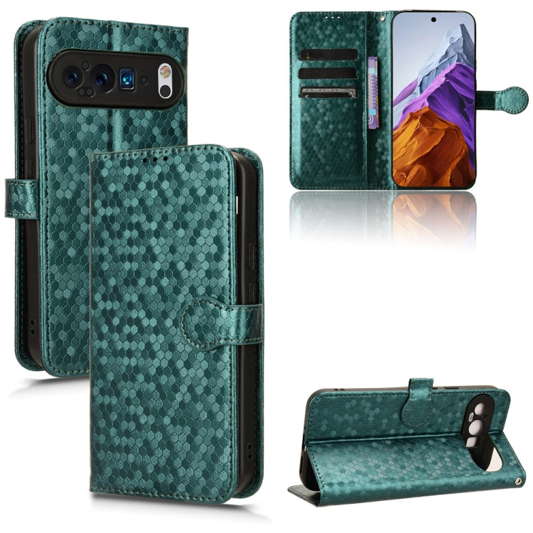 For Google Pixel 9 Pro Honeycomb Dot Texture Leather Phone Case(Green) - Google Cases by PMC TechLife | Online Shopping South Africa | PMC TechLife | Buy Now Pay Later Mobicred