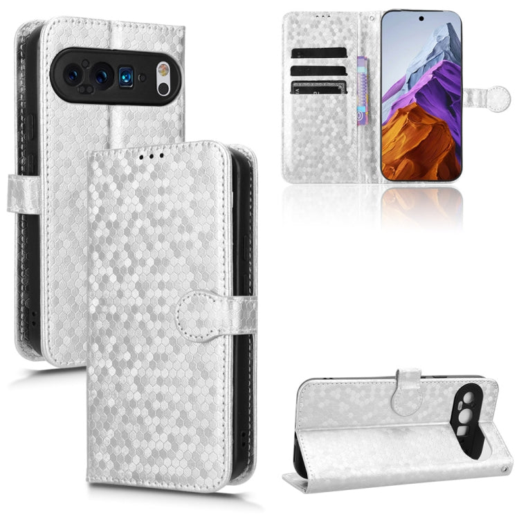 For Google Pixel 9 Honeycomb Dot Texture Leather Phone Case(Silver) - Google Cases by PMC TechLife | Online Shopping South Africa | PMC TechLife | Buy Now Pay Later Mobicred