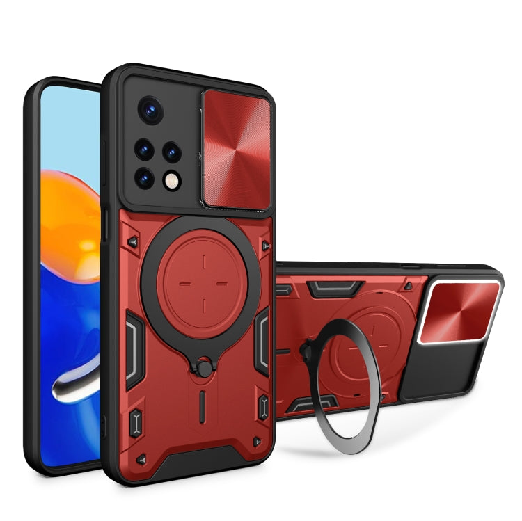 For Xiaomi Redmi Note 11 Global CD Texture Sliding Camshield Magnetic Holder Phone Case(Red) - Xiaomi Cases by PMC TechLife | Online Shopping South Africa | PMC TechLife | Buy Now Pay Later Mobicred