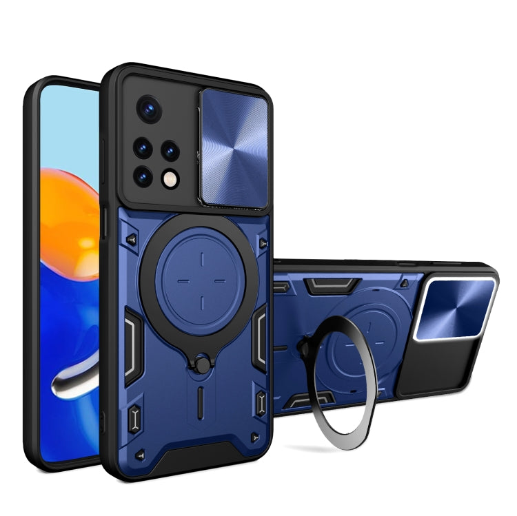 For Xiaomi Redmi Note 11 Global CD Texture Sliding Camshield Magnetic Holder Phone Case(Blue) - Xiaomi Cases by PMC TechLife | Online Shopping South Africa | PMC TechLife | Buy Now Pay Later Mobicred