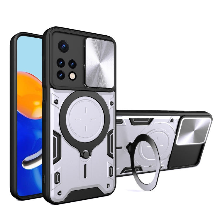 For Xiaomi Redmi Note 11 Global CD Texture Sliding Camshield Magnetic Holder Phone Case(Silver) - Xiaomi Cases by PMC TechLife | Online Shopping South Africa | PMC TechLife | Buy Now Pay Later Mobicred