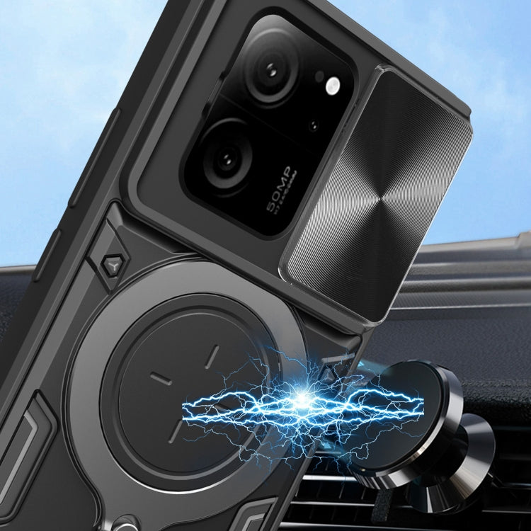 For Xiaomi 13T / Redmi K60 Ultra CD Texture Sliding Camshield Magnetic Holder Phone Case(Black) - Redmi K60 Ultra Cases by PMC TechLife | Online Shopping South Africa | PMC TechLife | Buy Now Pay Later Mobicred