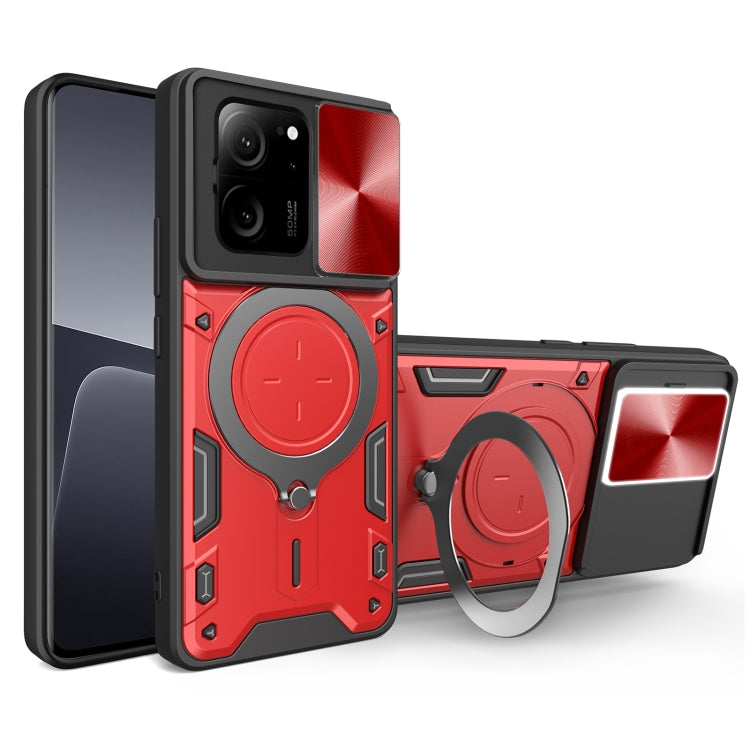 For Xiaomi 13T / Redmi K60 Ultra CD Texture Sliding Camshield Magnetic Holder Phone Case(Red) - Redmi K60 Ultra Cases by PMC TechLife | Online Shopping South Africa | PMC TechLife | Buy Now Pay Later Mobicred